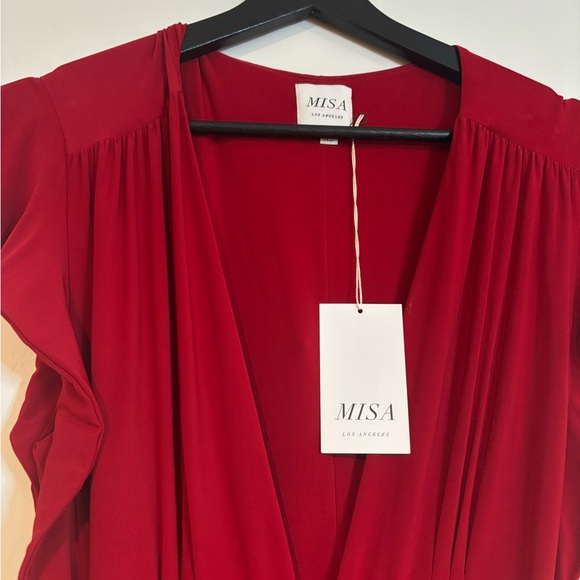 MISA Los Angeles Irina Wrap Dress Womens Medium Red Jersey - XS - NWT - Picture 3 of 4